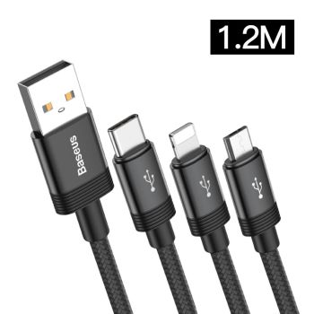 3-in-1 Data Faction USB Cable  3.5A 1.2M For iP + Micro + Type-C